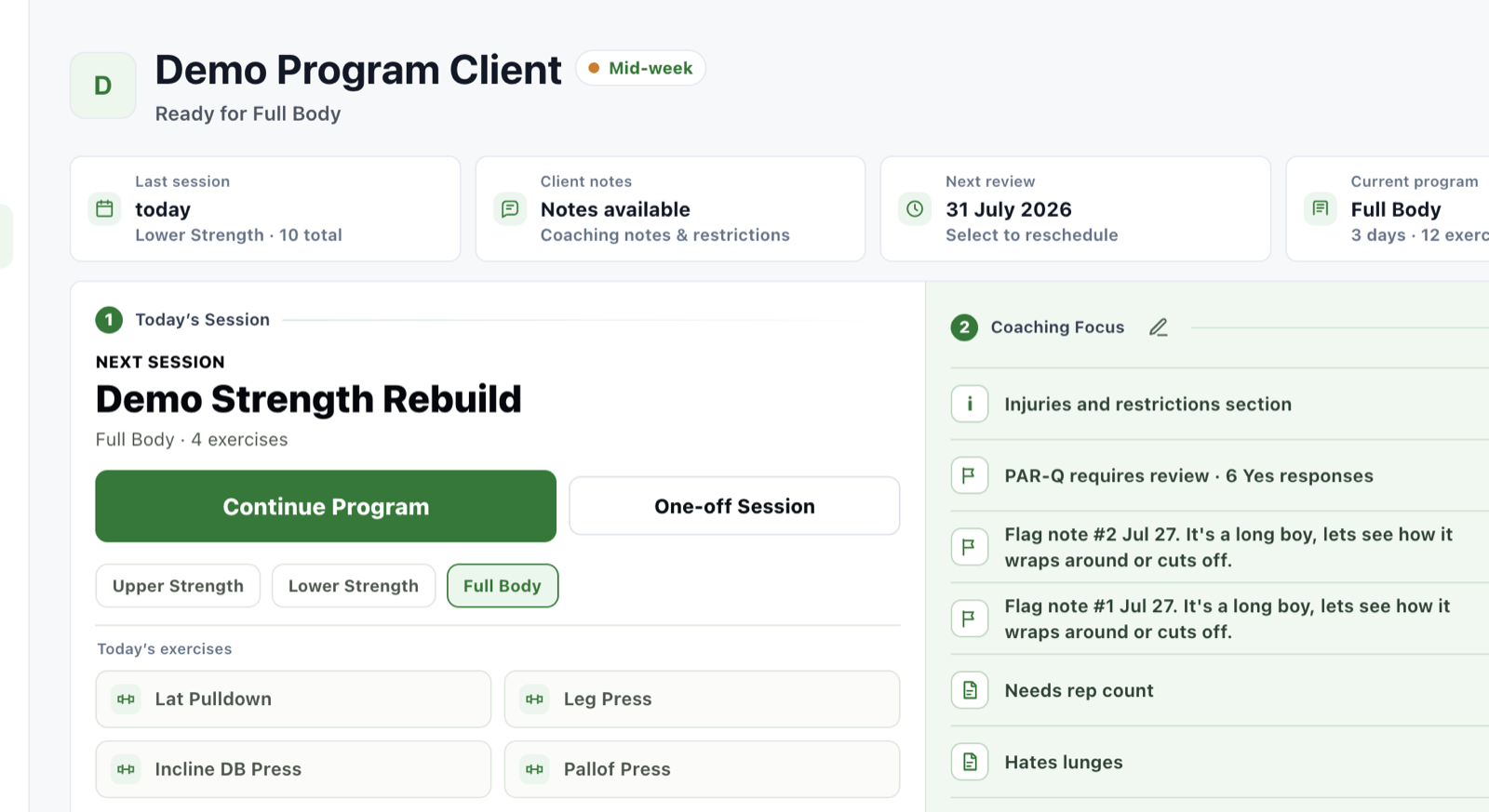 repivo client overview for a demonstration client